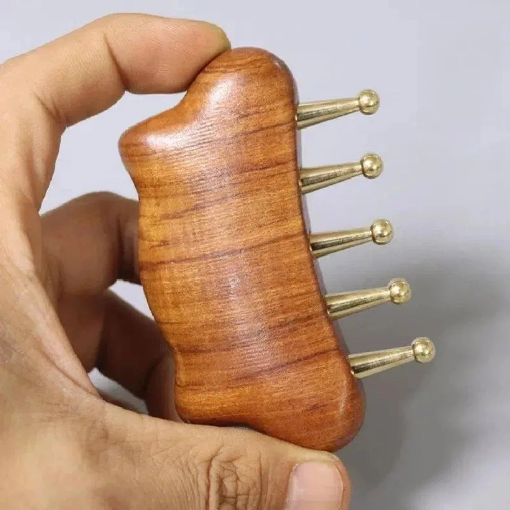 Handcrafted Golden Sandalwood Meridian Comb Wooden Copper-alloy Teeth Zpaxo 2