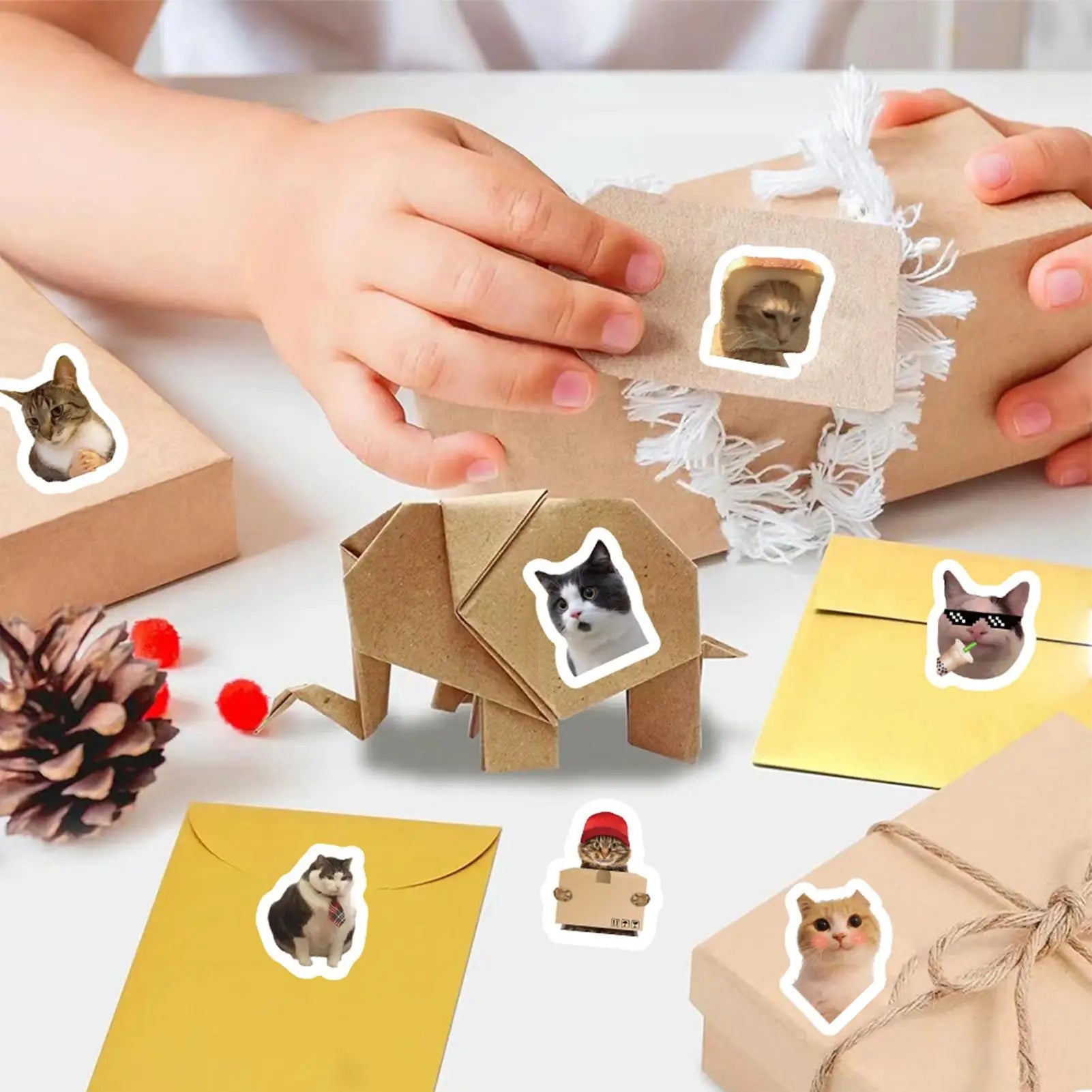 Cat Meme Stickers Cartoon Graffiti Cute Waterproof Sticker Roll