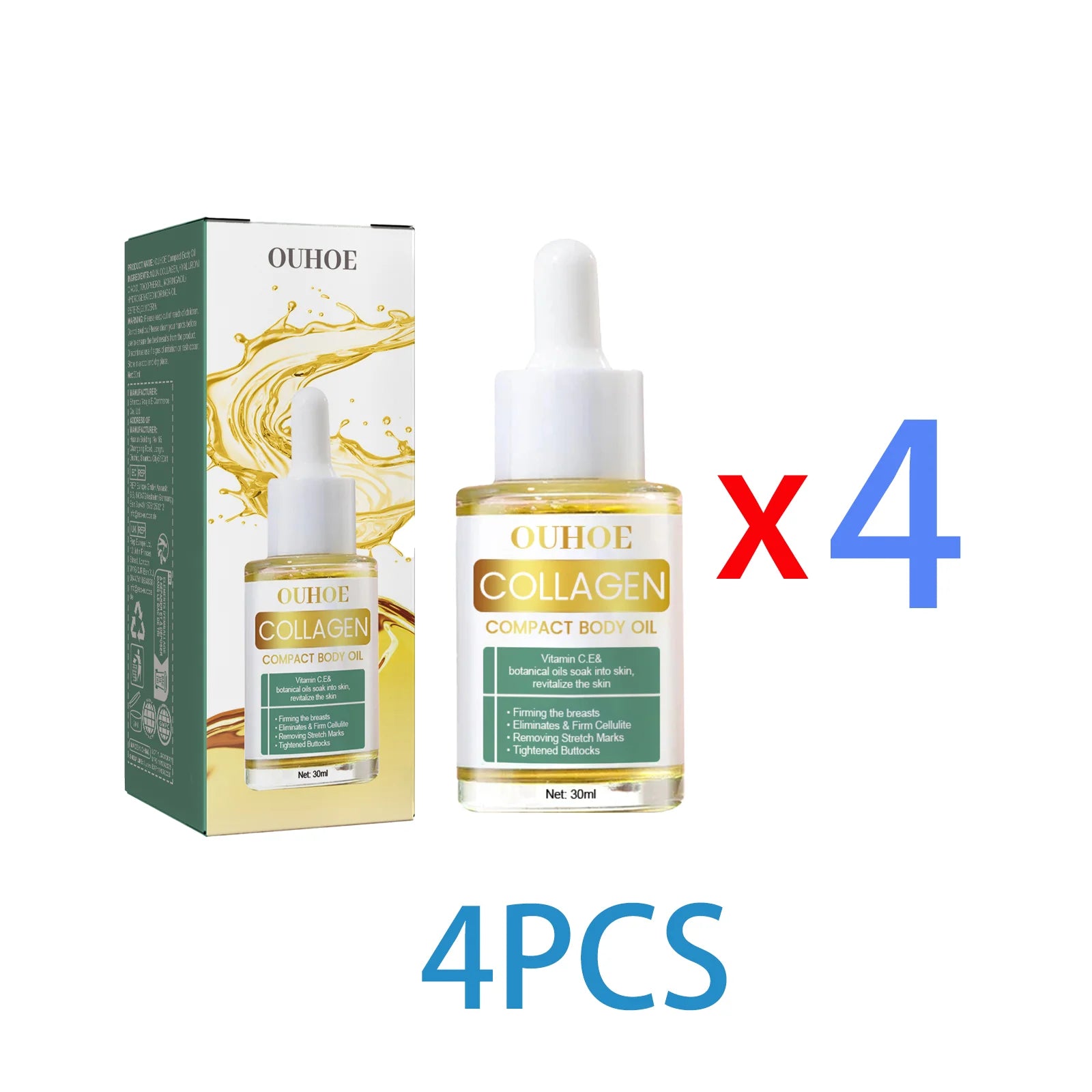 Ouhoe Collagen Body Oil for Skin Tightening and Firming Anti Stretch Mark Massage Oil for Belly Thighs Butt Body Sculpting 30ml Zpaxo 4PCS