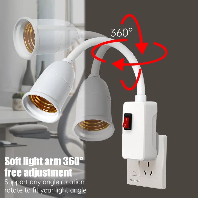 Stainless Steel E27 Lamp Base Adjustable Flexible Bend Switch EU US