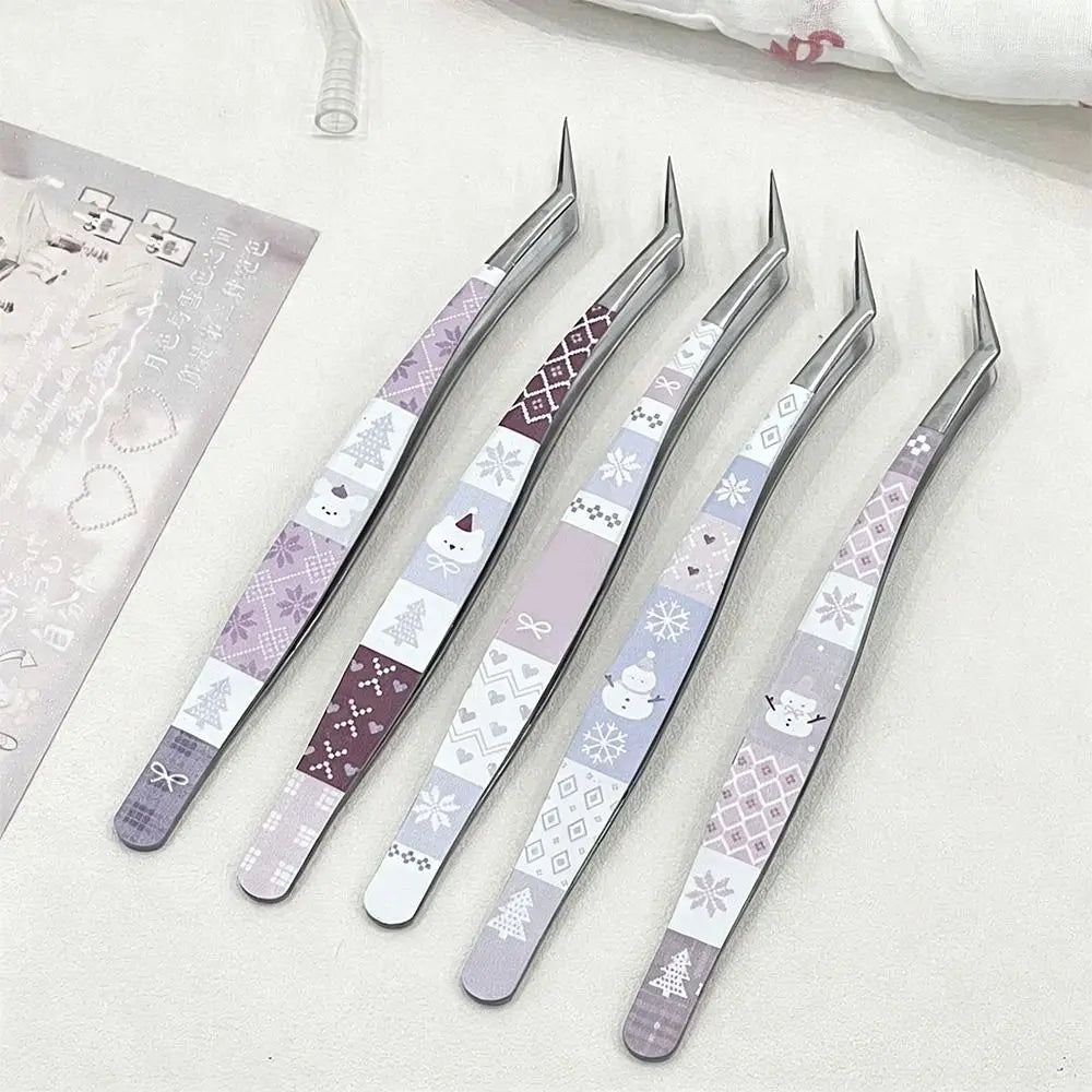 Stainless Steel Curved Stickers Tweezers High Precision Cartoon False Eyelash Tweezers Anti-static Lashes Extension Tweezer Zpaxo