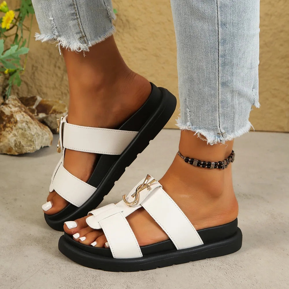 Women Slippers 2026 Fashion Open Toe Flats Luxury Designer Casual Women Sandals Daily Outdoor Comfort Open Toe Flip Flops Zpaxo