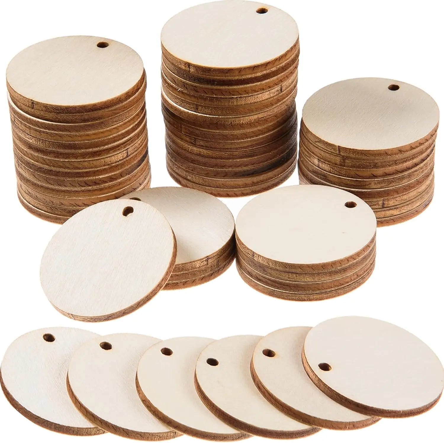 Unfinished Wood Circle Pendants 50/100 Pcs – Round Wooden Discs Wood Craft Blanks Zpaxo 50PCS