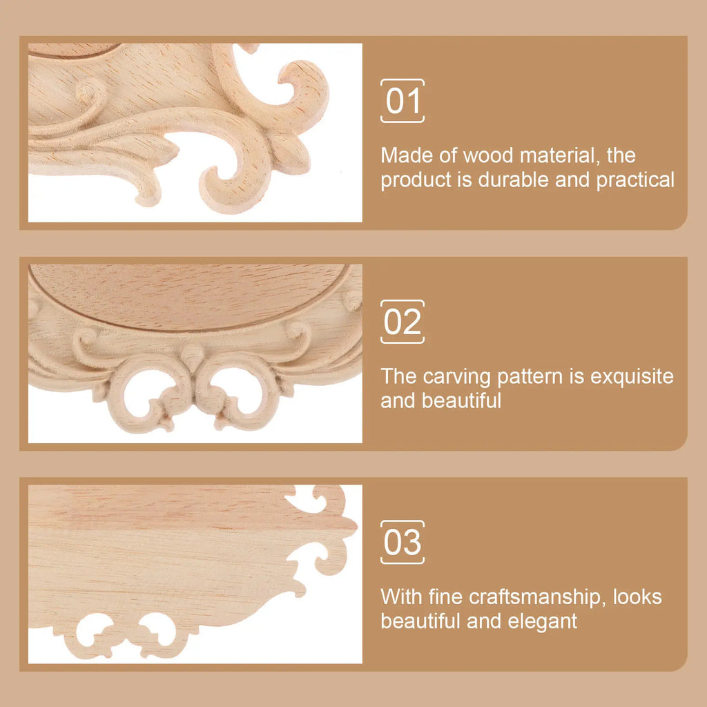 Wood Carved Decal Decor Light Compact Wooden Applique Furniture