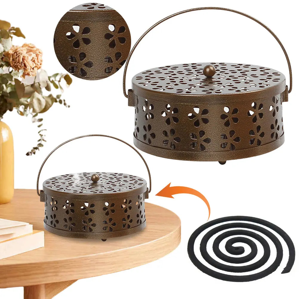 Metal Mosquito Coil Holder with Lid and Handle Incense Coil Burner Mosquito Coil Holder for Home and Outdoor Camping Zpaxo