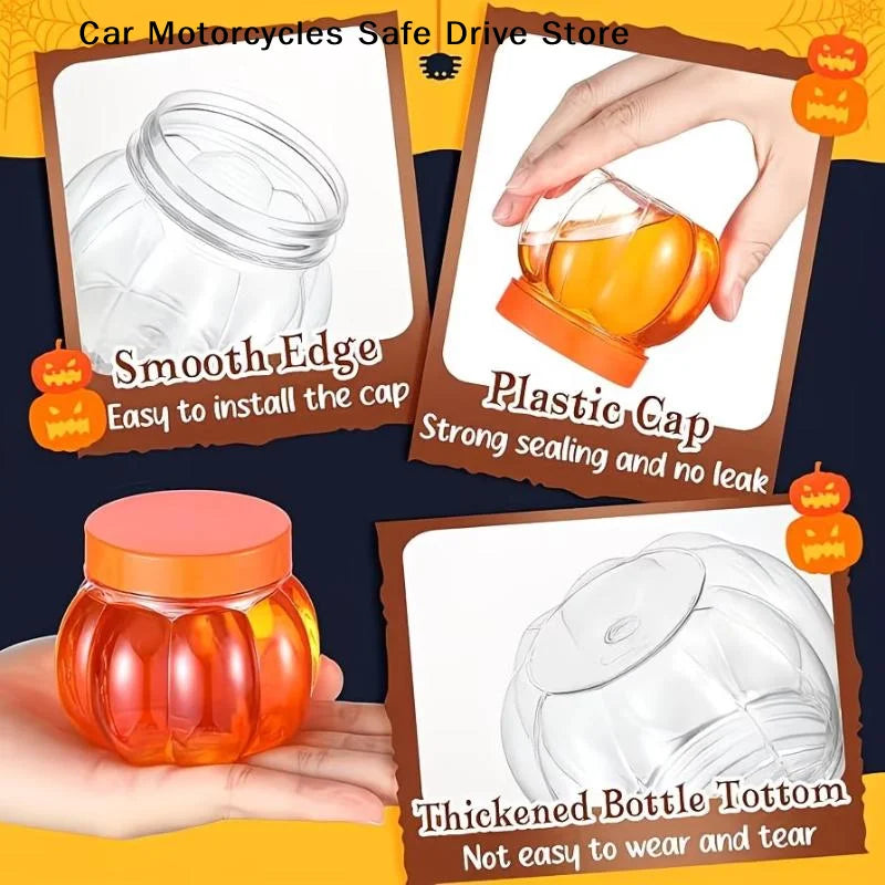 5 Clear Pumpkin Candy Jars Food Grade Plastic Storage Lids Kids