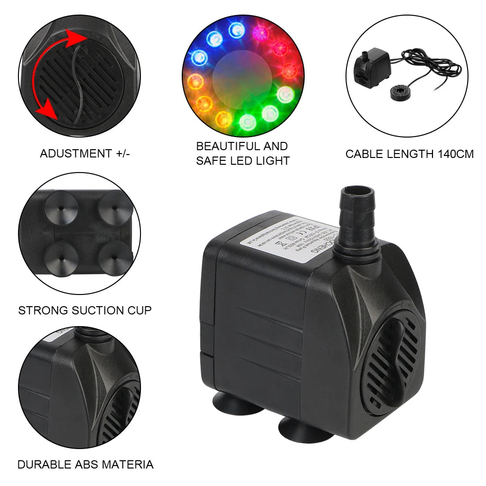 12 LED Light Waterproof Submersible Fountain Water Pump Ultra-quiet