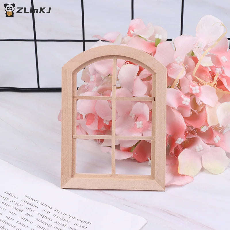 ▶1:12 Dollhouse Miniature Wooden Arched Window Model Furniture Accessories Zpaxo
