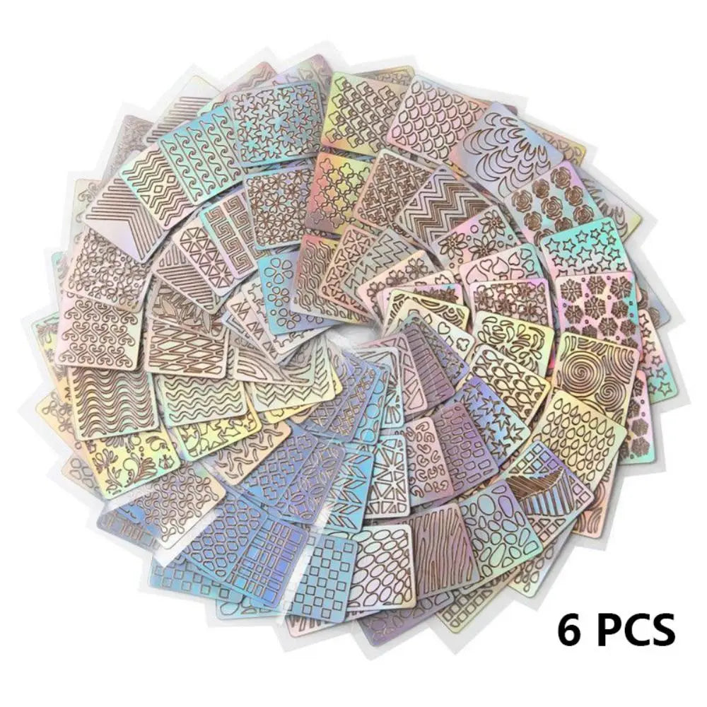 6 12 24 Laser Nail Sticker Hollow Adhesive Painting Template DIY Zpaxo 6 PCS