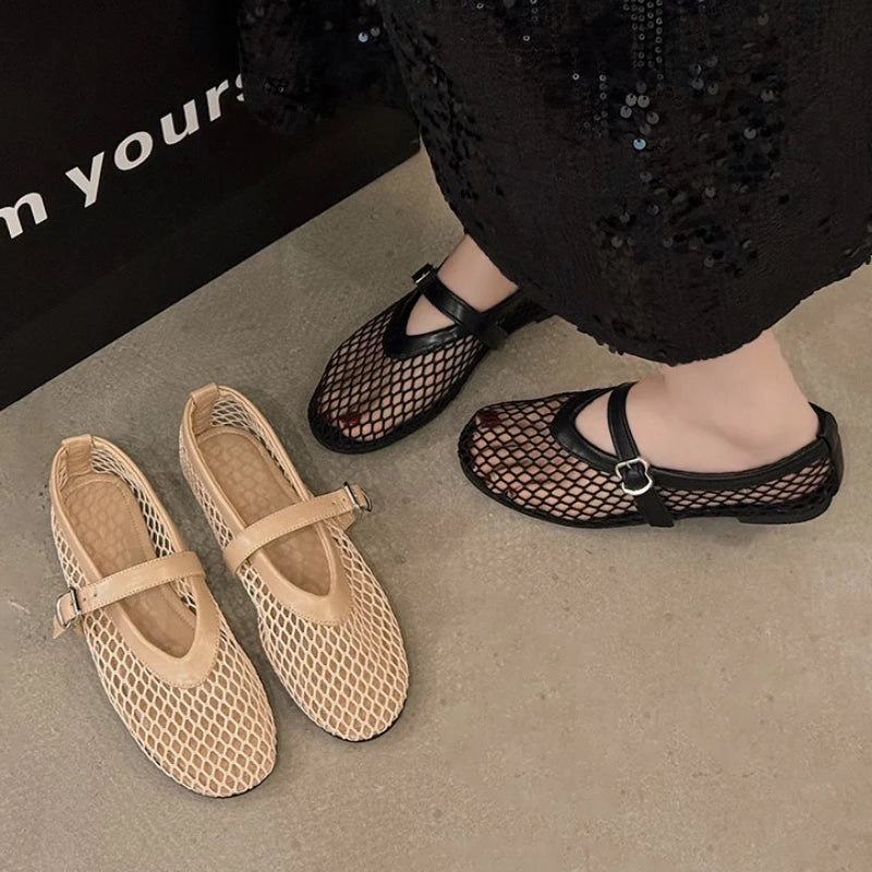 Sexy Women Sandals Fashion Mesh Ballet Mary Jane Shoes Summer Walking Zpaxo