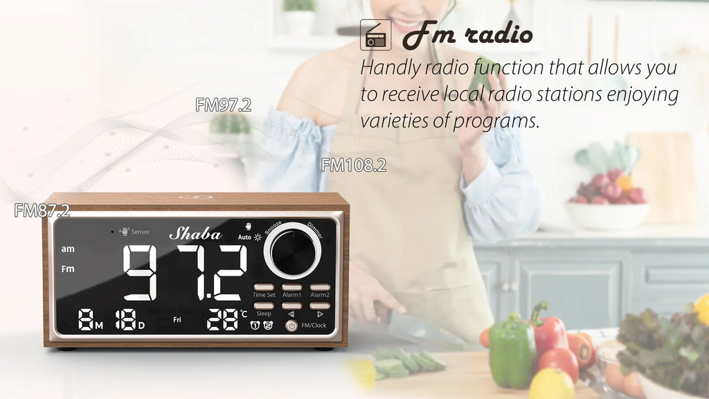 FM Retro Vintage Dual Alarm Clock Radio 15W Phone Fast Wireless
