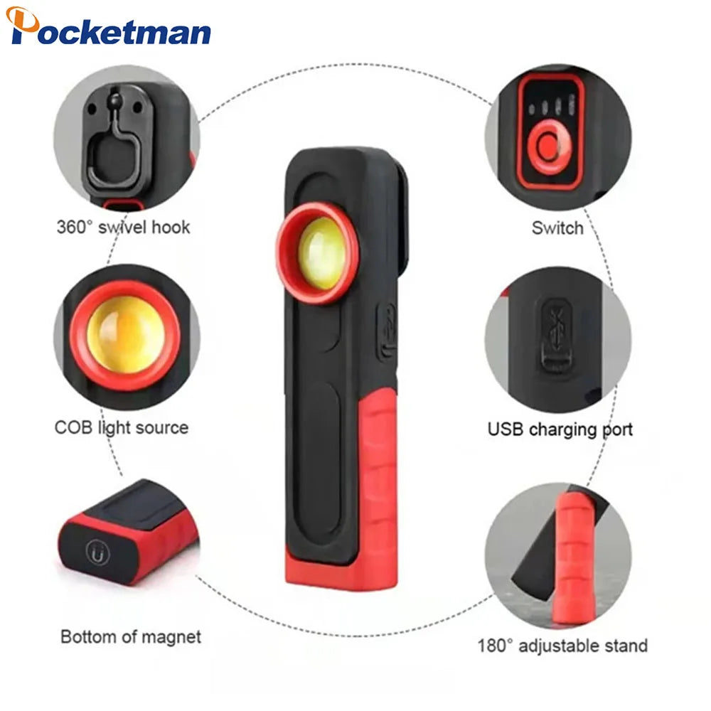 Pocketman COB+LED Rechargeable Work Light | 3-Color Temp, Magnetic