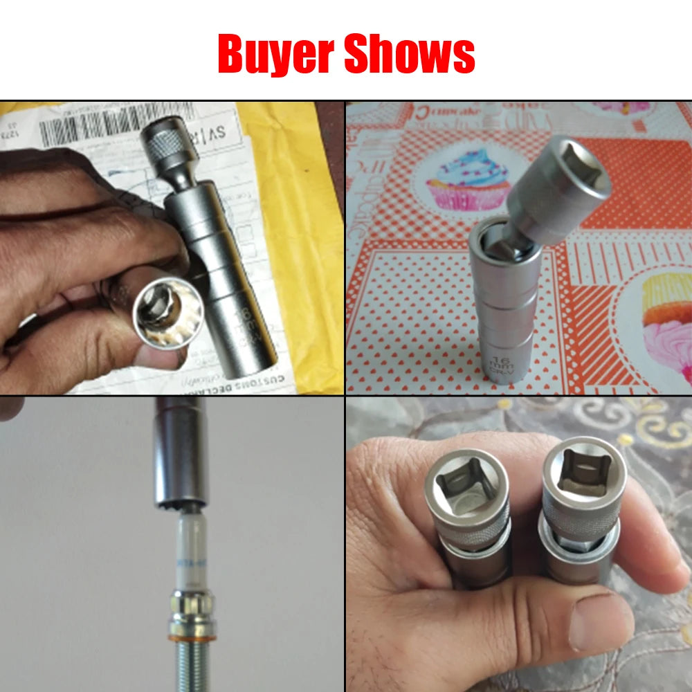 14mm 16mm With Magnetic Thin Wall Universal Joint Spark Plug Socket 12 Angle Flexible Socket Wrench Car Repair Tool Zpaxo
