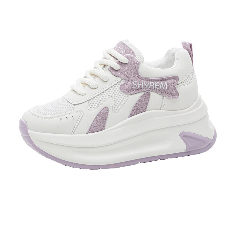 Womens White Mesh Sneakers Breathable Chunky Platform Height Zpaxo