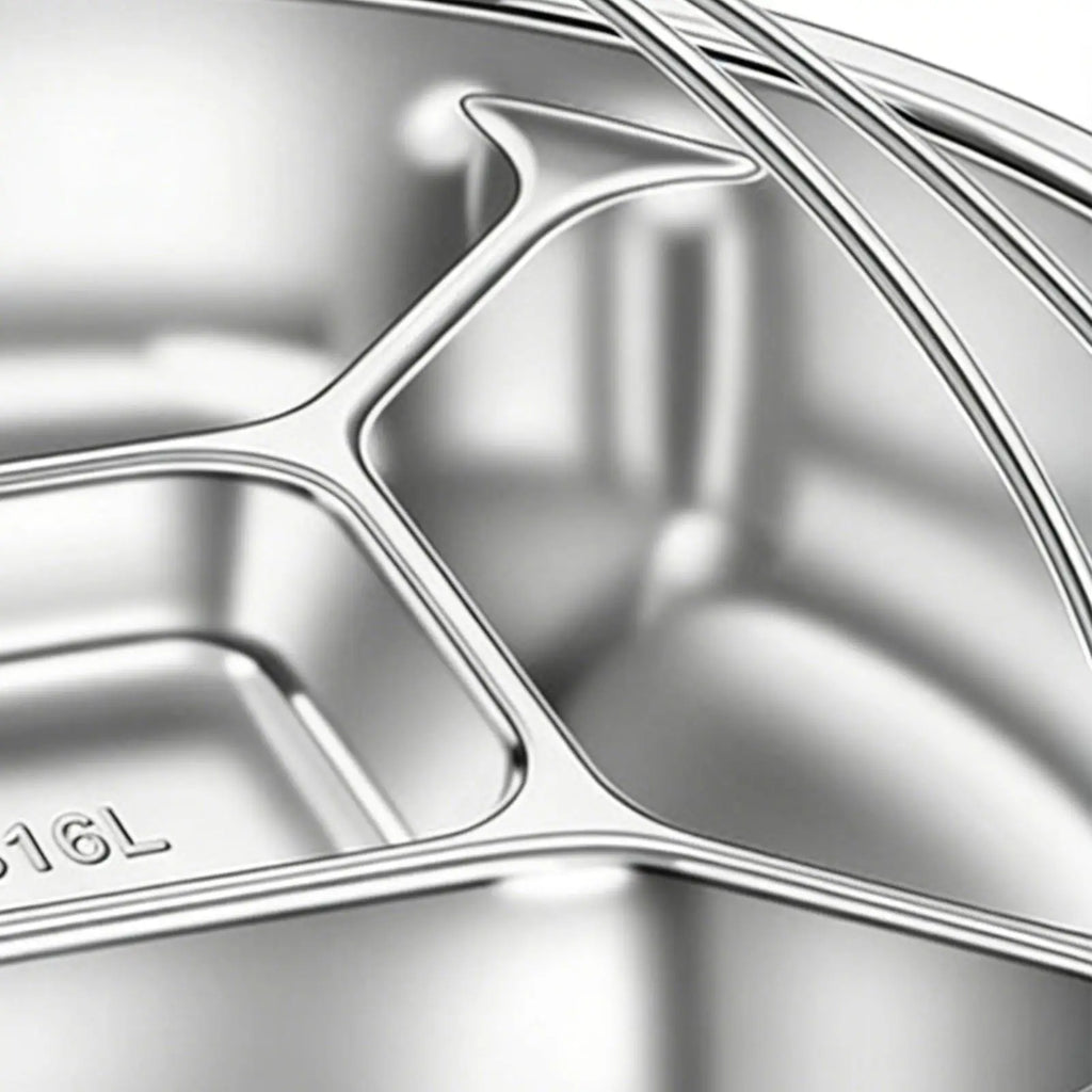 5-Grid Divided Stainless Steel Serving Tray | Snack & Fruit Plate Divided Serving Tray Zpaxo