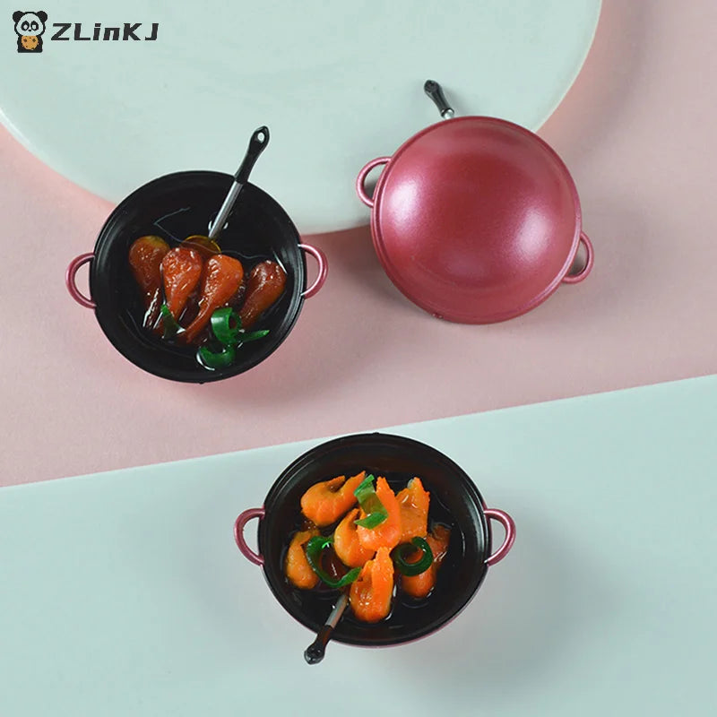 ▶1PCS Dollhouse Mini Metal Cooking Pot with Food Simulation Kitchen Utensils Model Doll House Decoration Miniature DIY Accessori Zpaxo
