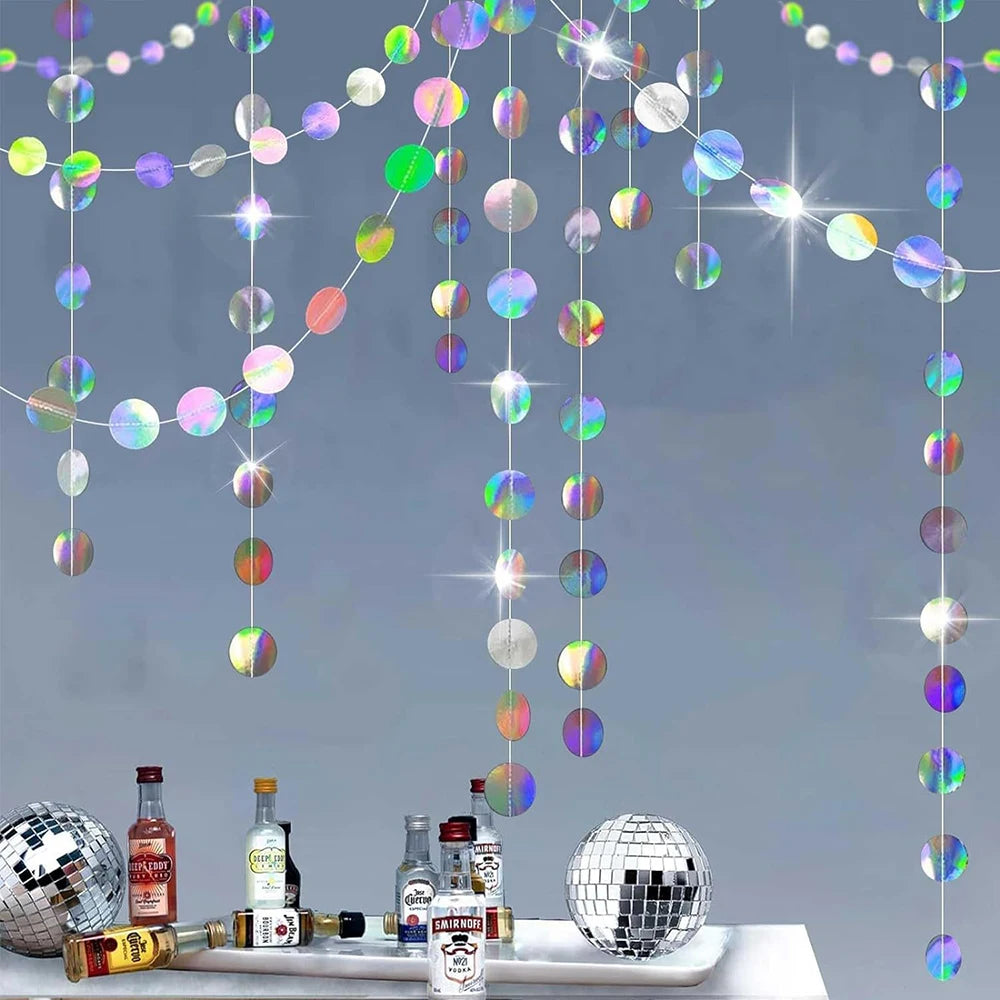 4M 13 12ft Holographic Circle Shiny Garlands Iridescent Paper Banner Zpaxo 8M-2 String