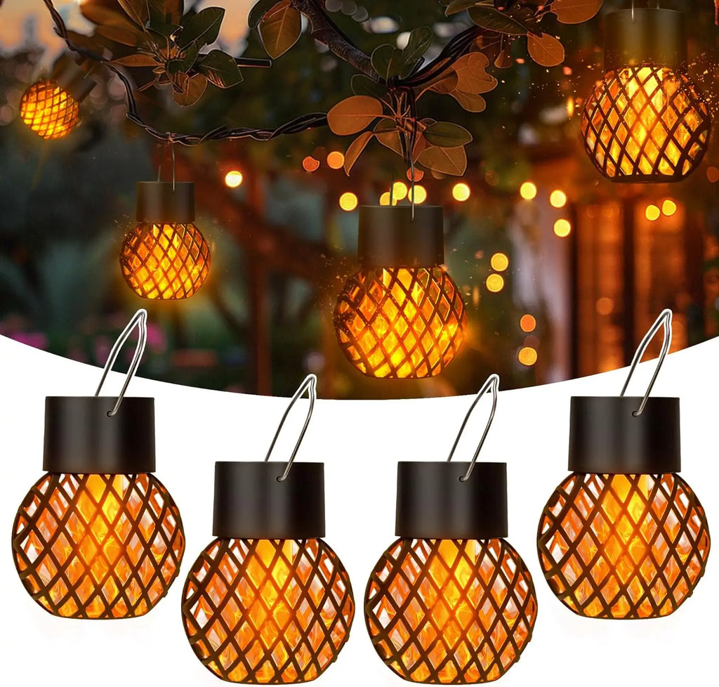 1- Solar LED Outdoor Flame Effect Hanging Lantern Waterproof Garden Zpaxo