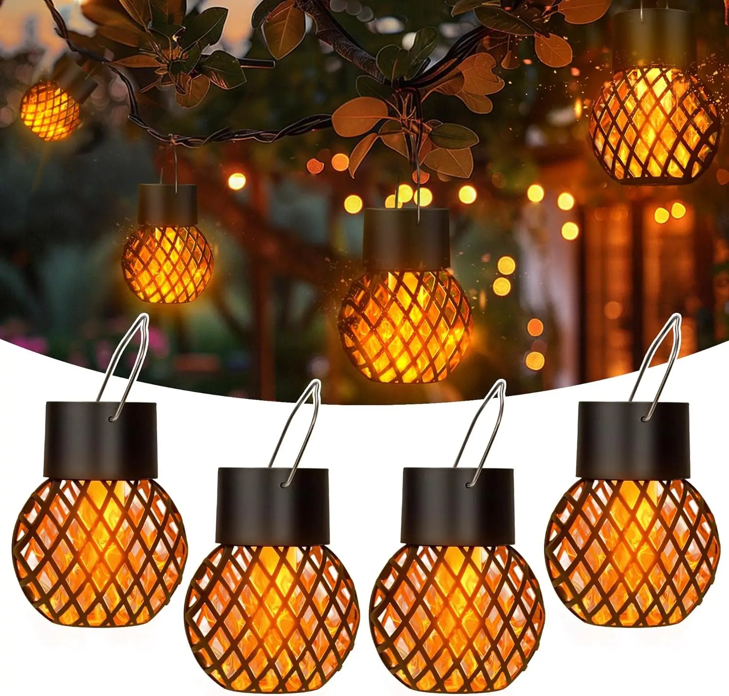 1- Solar LED Outdoor Flame Effect Hanging Lantern Waterproof Garden Zpaxo