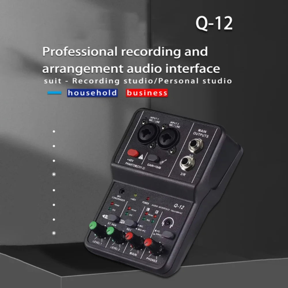Q12 2 Channels Professional Portable Audio Interface Sound Card Zpaxo Default Title