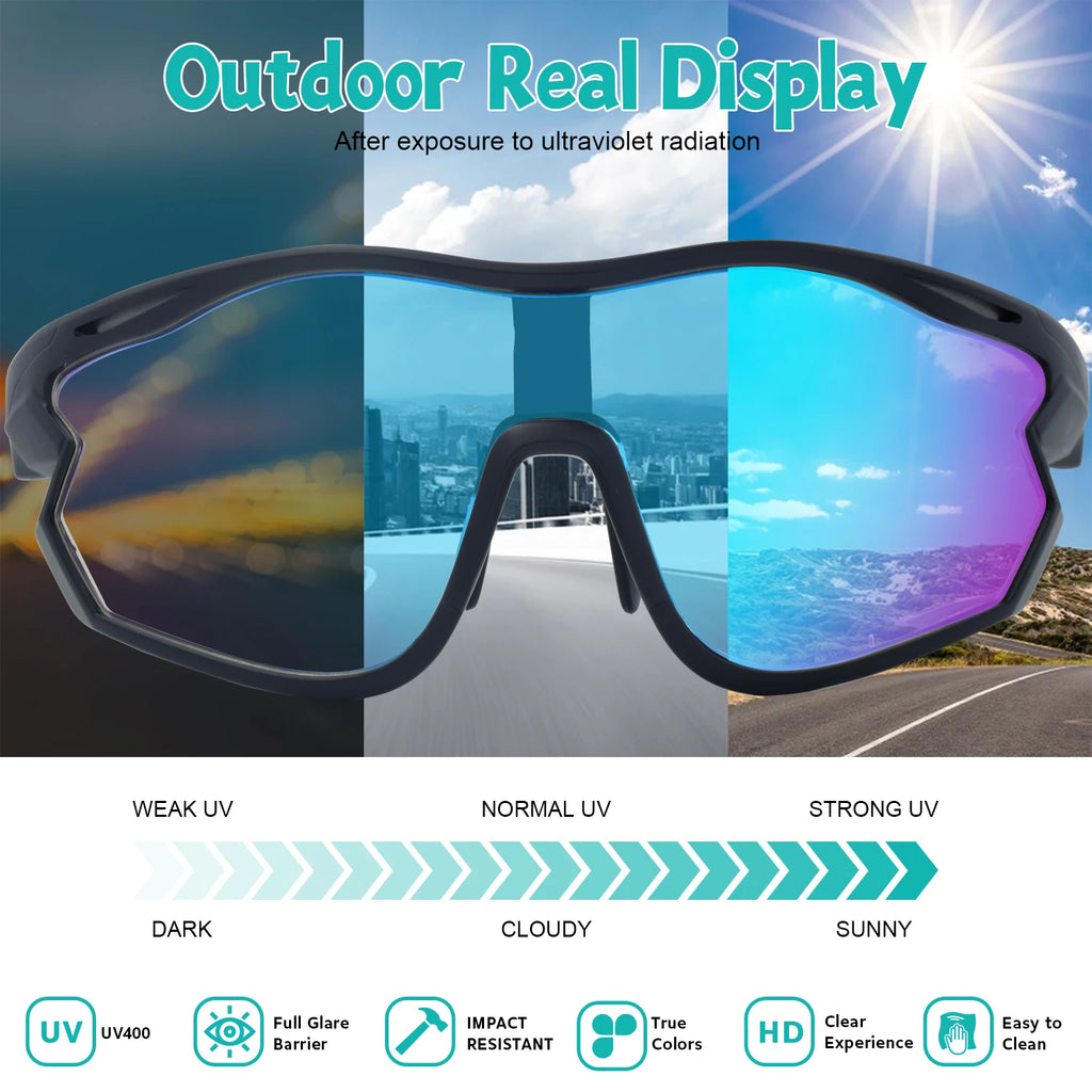 Toptrek Polarized Photochromic Cycling Sunglasses UV400 Sports Glasses Men Women Windproof Eyewear for MTB Road Bike Outdoor MTB Zpaxo
