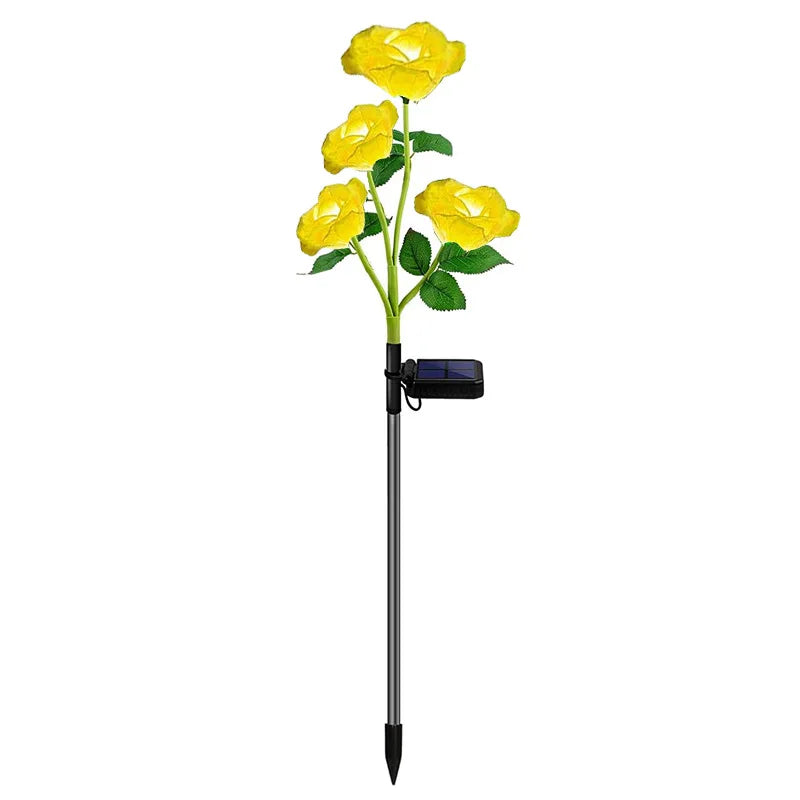 Solar Garden Lights Outdoor Color Changing Rose Light for Yard Christmas Decoration Enlarged Solar Panel Realistic Flower Lamp Zpaxo 4 Head-Yellow 2 PCS China Mainland