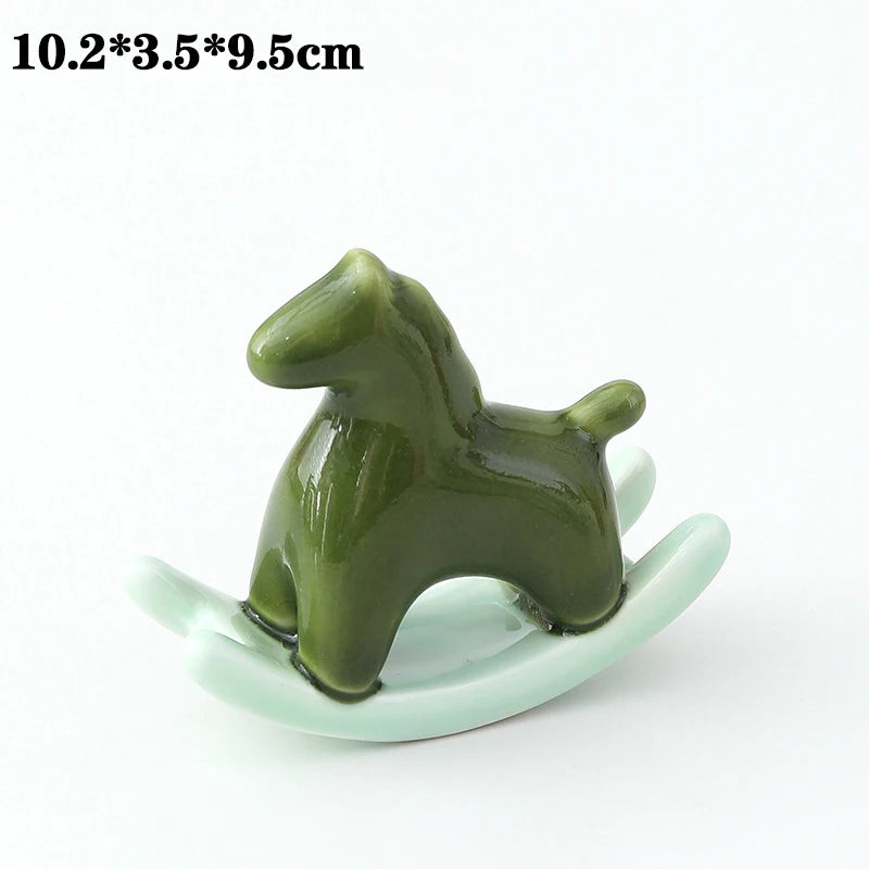 Ceramic Pony Ornament Rocking Horse Tea Ceremony Collectible Tea Table/Office Desk Cute For The Year Of The Horse Zpaxo Green