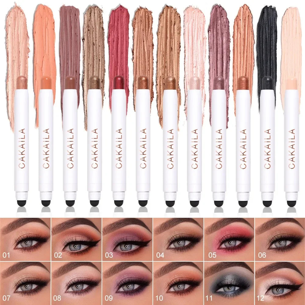 Double-head Eyeshadow Stick Diamond Shimmer Highlighter Pencil Pearl Pigment Long Lasting Cream Eye Shadow Matte Brush Pen Zpaxo