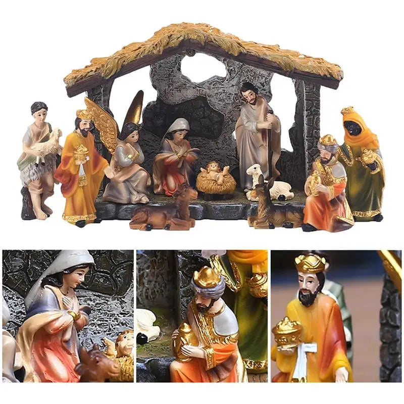 12pcs Christmas Manger Decorations Set Nativity Scene Set Resin Tabletop Nativity Set Resin Nativity Figurines Home Living Room Zpaxo