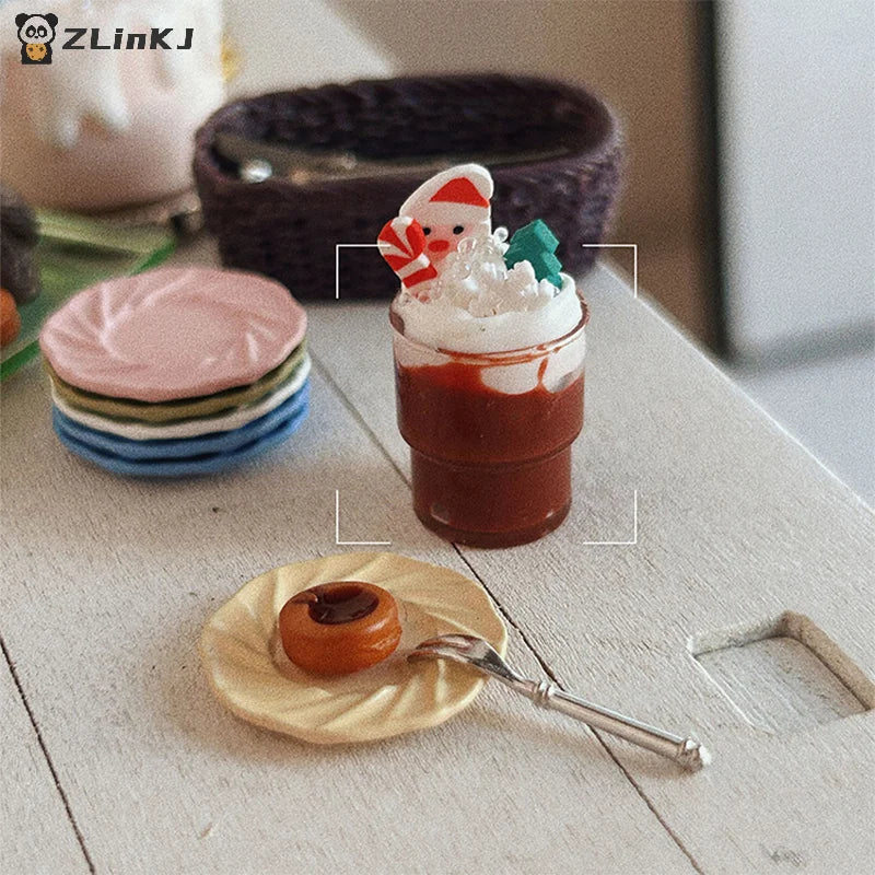 ▶1Pcs Cute Christmas Gingerbread Man Miniature Dollhouse Fruit Ice Cream Mini Ice Drink For Xmas Kids Gift DIY Dolls Accessories Zpaxo