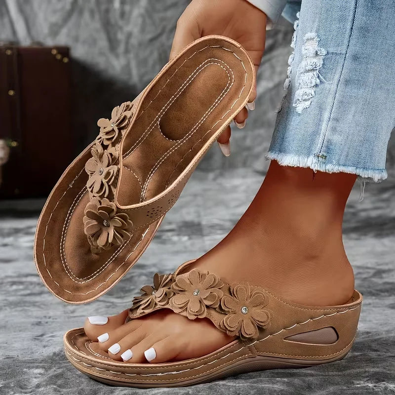 Women Slippers 2025 Slides Flowers Wedges Shoes Lightweight Platform Zpaxo Earthy yellow 42