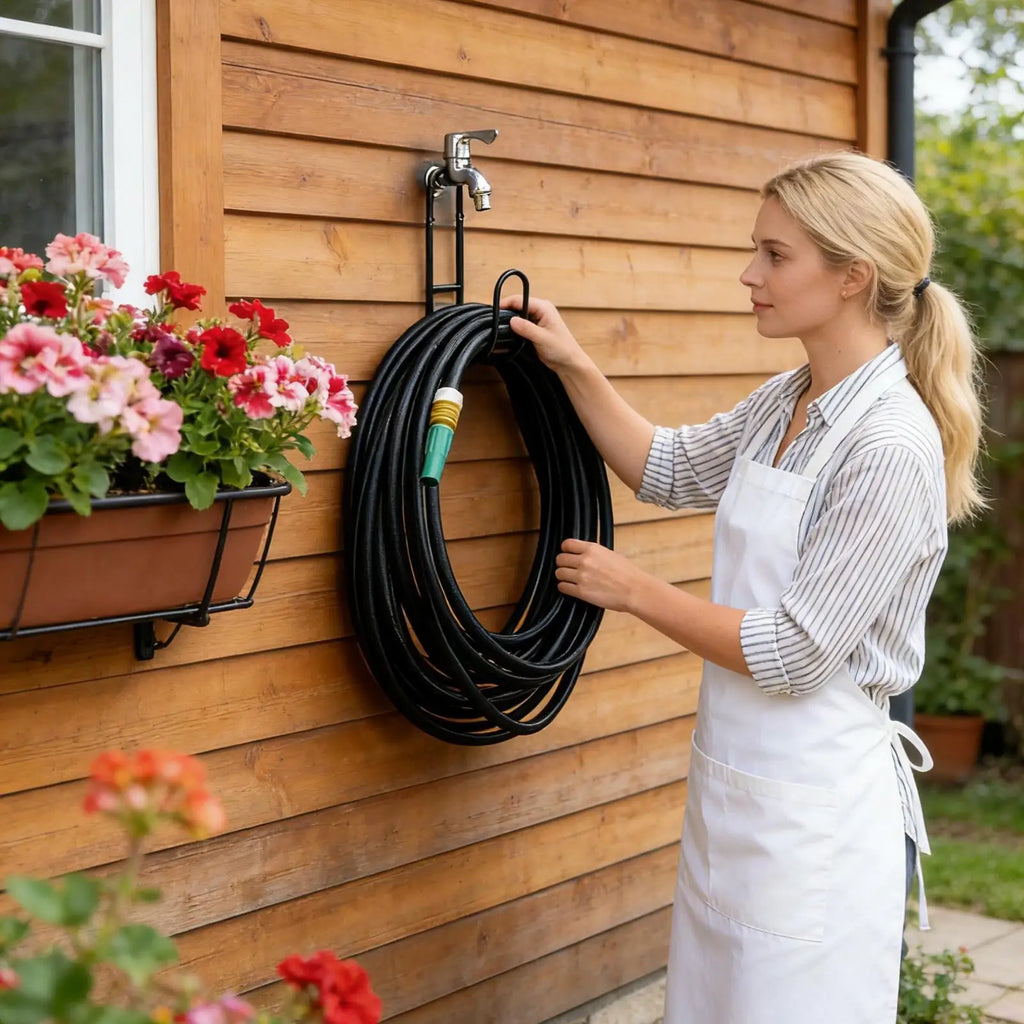 Garden Hose Holder Heavy-Duty Metal Wall-Mounted Outdoor Storage Water Hose Hanger for Garage Backyard Yard Fence House Pool Zpaxo
