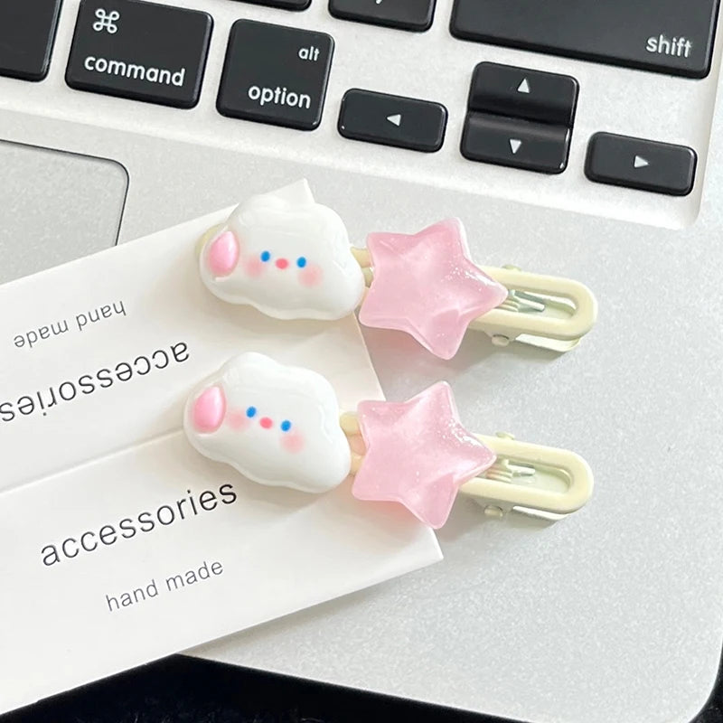Cute Star Cloud Hair Clips – Pink Pentagram Barrettes for Girls
