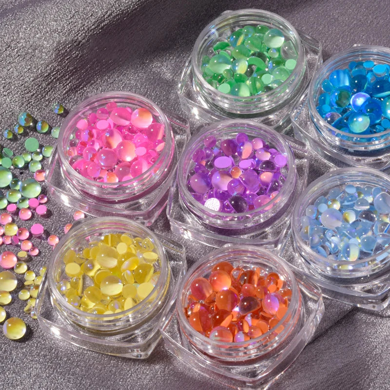 Candy Mermaid Round Clear Glass Crystal Bead Hemispherical 3D Nail Zpaxo