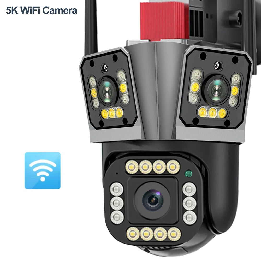 4K Dual Lens Camera Outdoor 10X Zoom PTZ 5K Triple Lens Security Cameras Auto Tracking 8K Four Lens Video Surveillance Webcam Zpaxo 5K Three Len Camera EU Plug