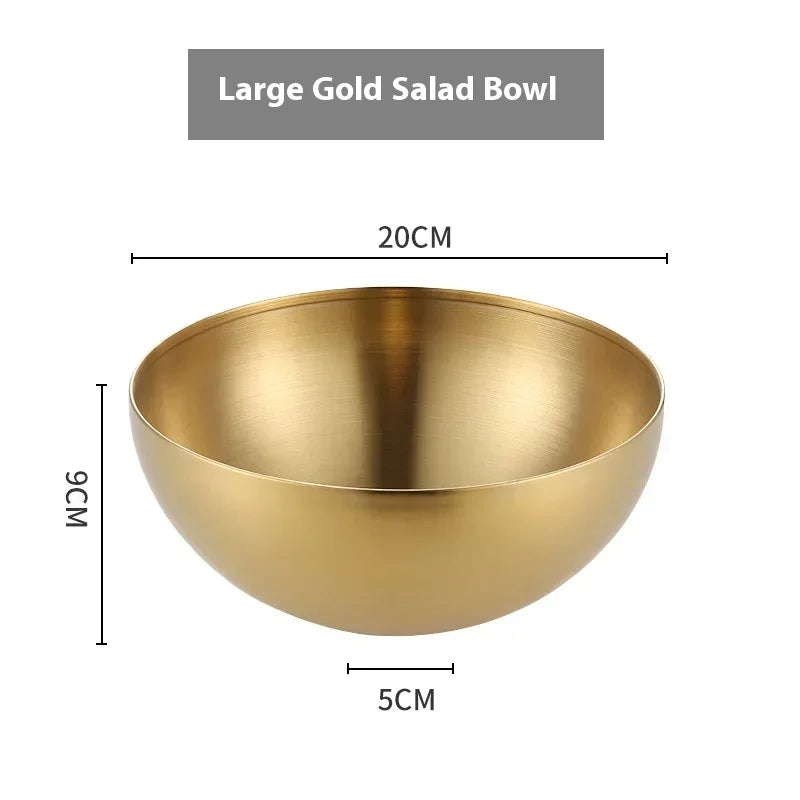 20cm Stainless Steel Salad Bowl – Gold & Silver | Rice Noodle Stainless Steel Bowl Zpaxo