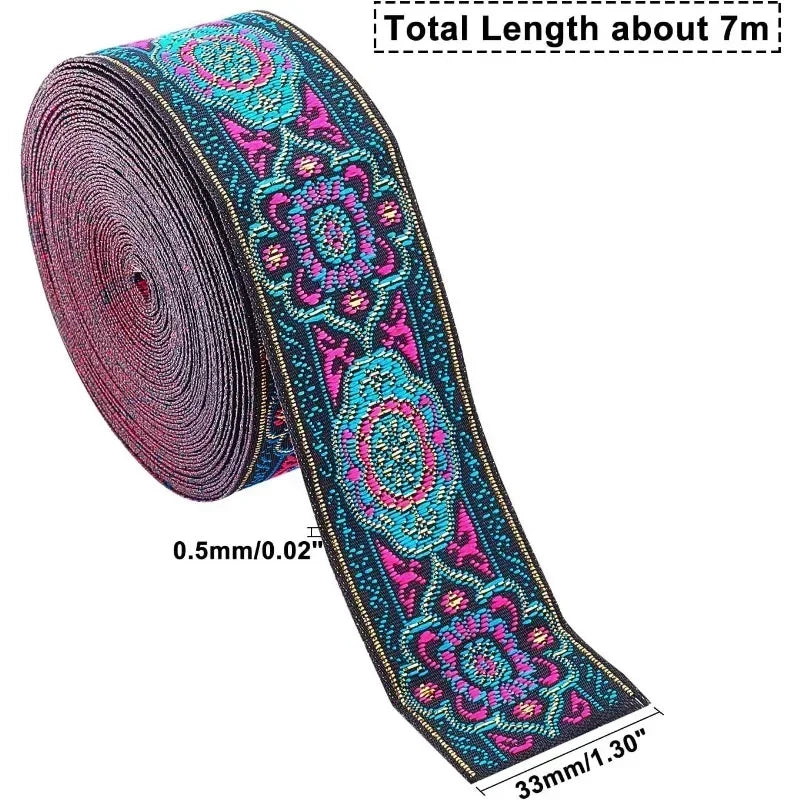 7 Yard Vintage Jacquard Ribbon Multipurpose High Quality Emobridered Woven Ribbon Floral Fabric Trim Fringe Boho Persian Ribbon Zpaxo