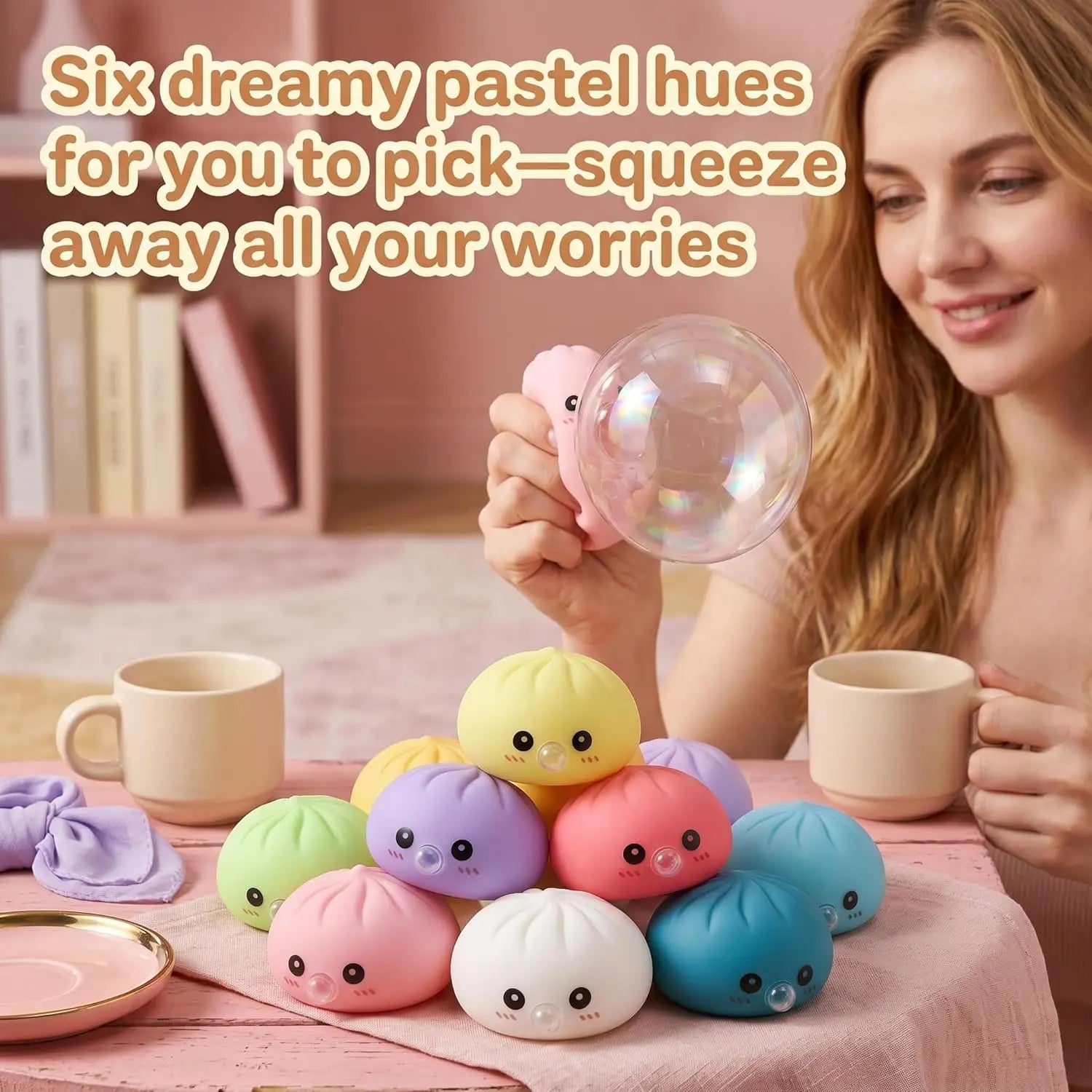 Dumpling Squishies Blow Bubbles Toy Dumpling Squishies Set with Steamer New Bubble-Blowing Squishies, Stretchy Fidget Sensory Zpaxo