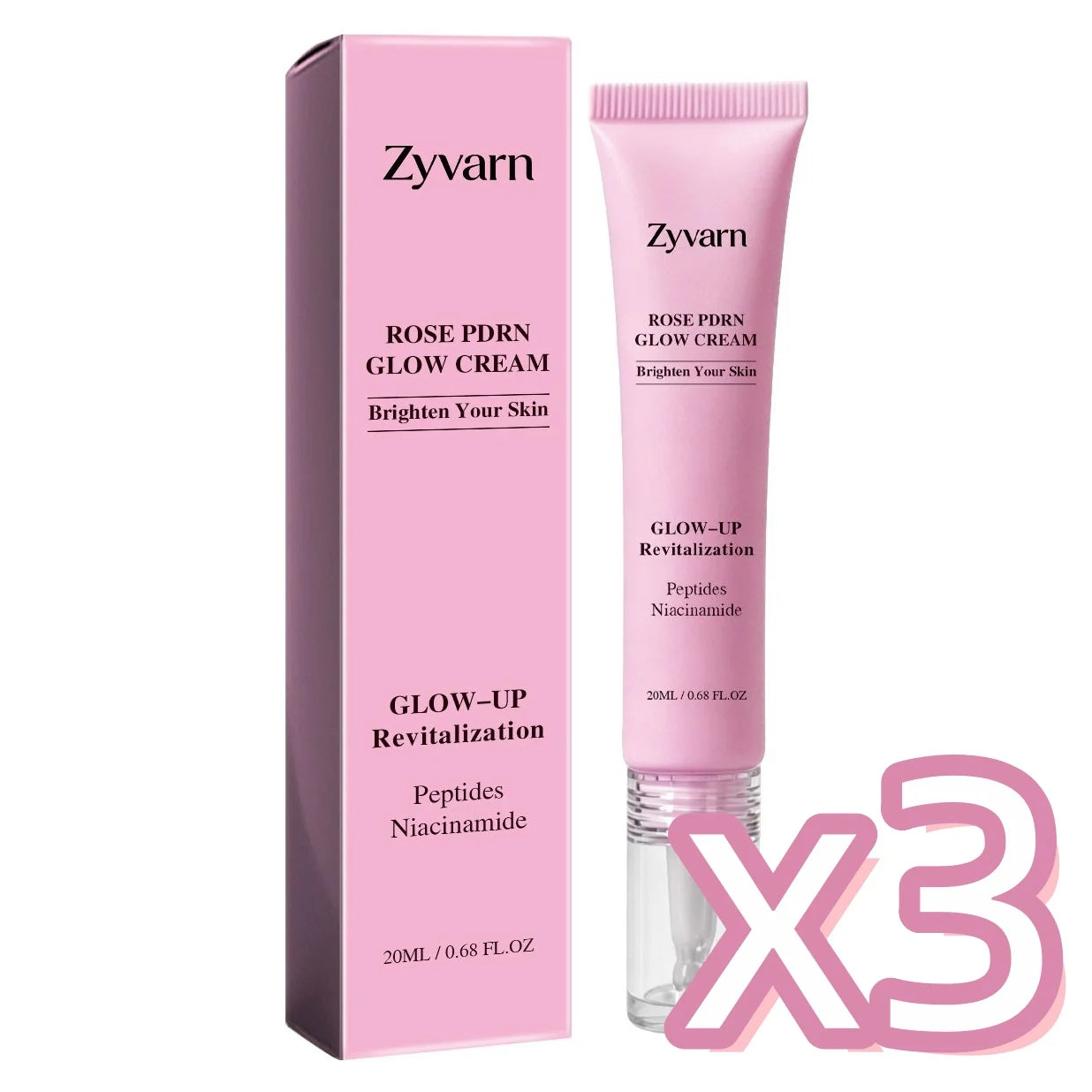 ZYVARN Rose PDRN Glow Boost Cream – Niacinamide & Peptides Facial Moisturizer Cream Zpaxo 20g Boxed x 3