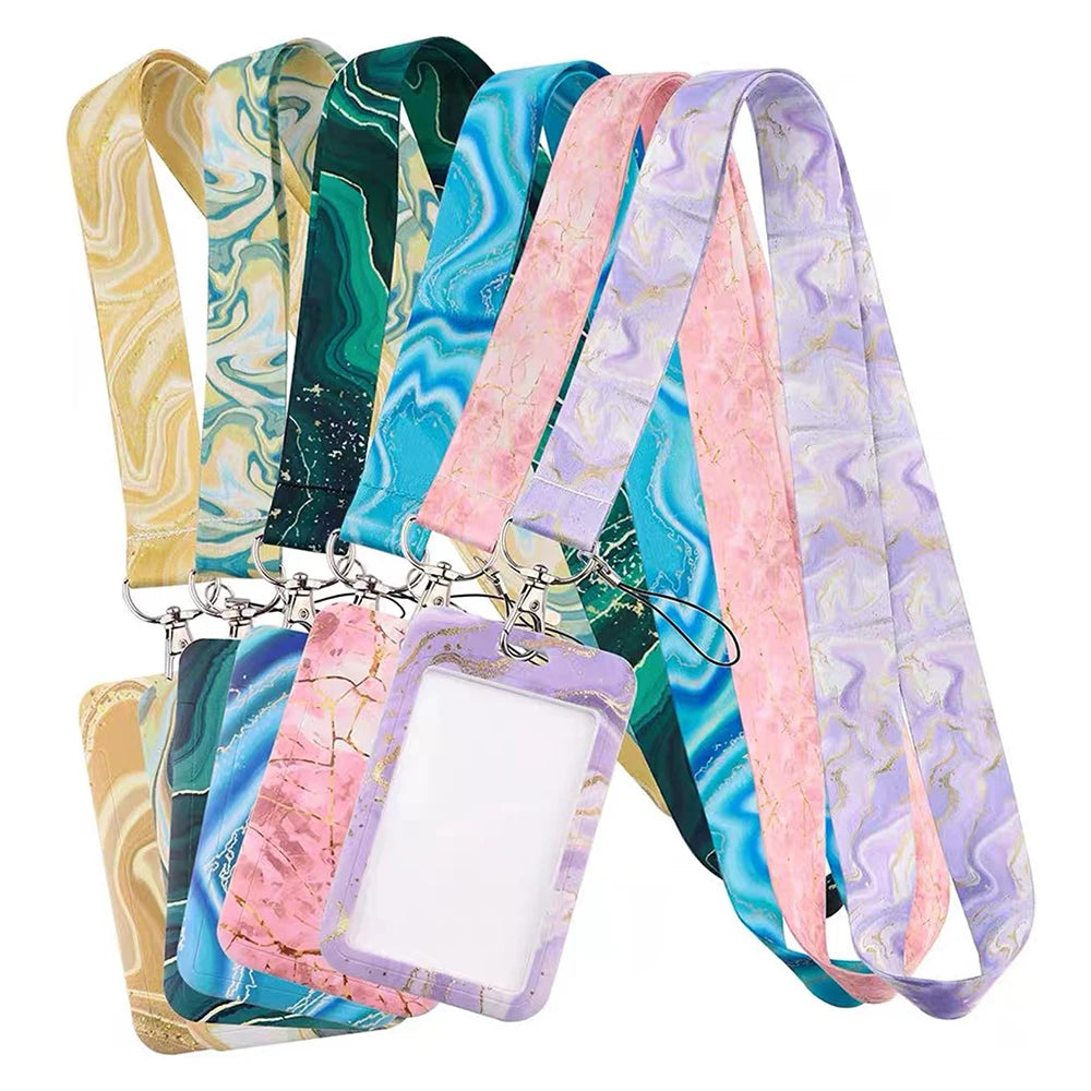 Phone Lanyard Crossbody with Wrist Strap Marble Pattern Card Case Cover for Bus/ID Card Cell Phone Lanyards Adjustable Strap Zpaxo