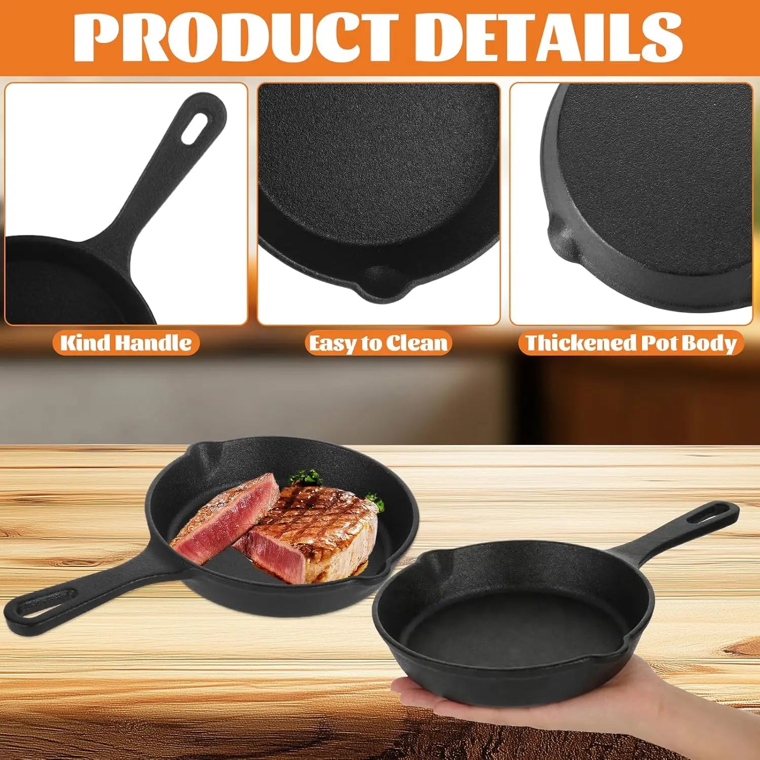 Cast Iron Skillet Frying Pan Pre-seasoned Black Non-stick Mini