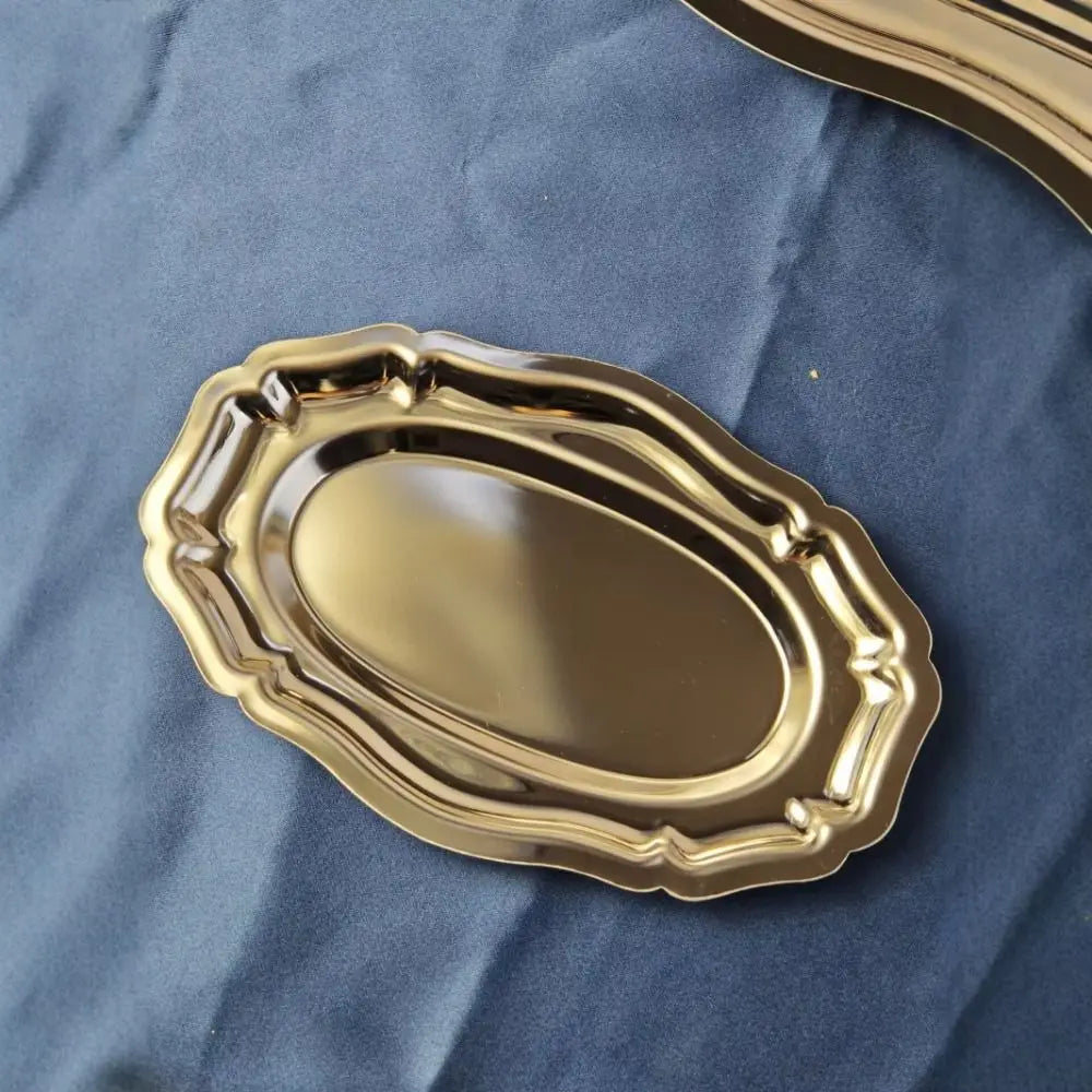 Mirror Stainless Steel Embossed Cake & Dessert Serving Tray Dessert Serving Tray Zpaxo