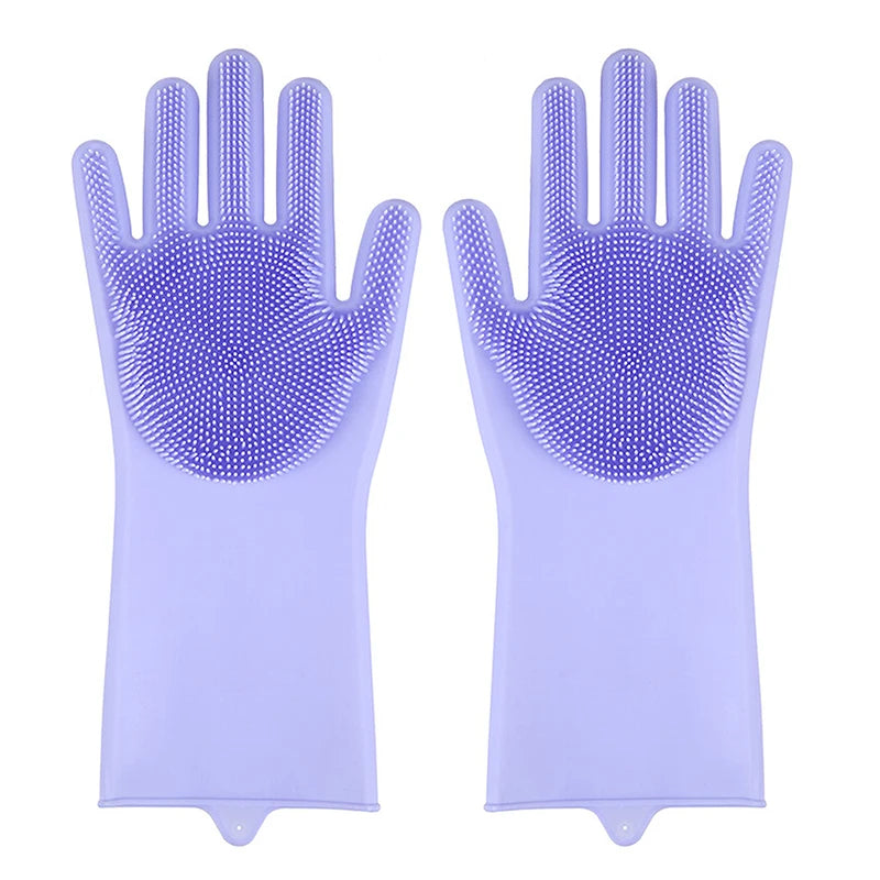 1Pair Silicone Dishwashing Gloves Bathing Gloves Dishwashing Cleaning Gloves Suitable For Household Sponge Brush Cleaning Tools Zpaxo Purple
