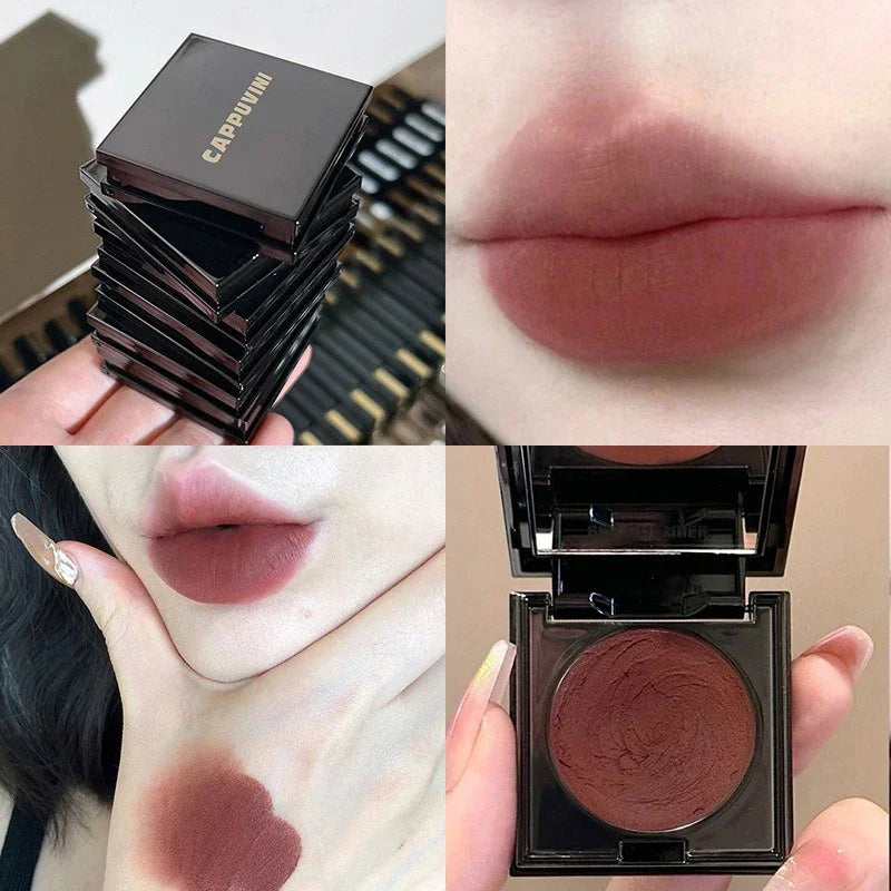 Small Square Lip Mud Clay Matte Lipstick Blush Makeup Long-lasting Non-stick Cup Red Lip Tint Pigment Mousse Lipstick Cosmetics Zpaxo