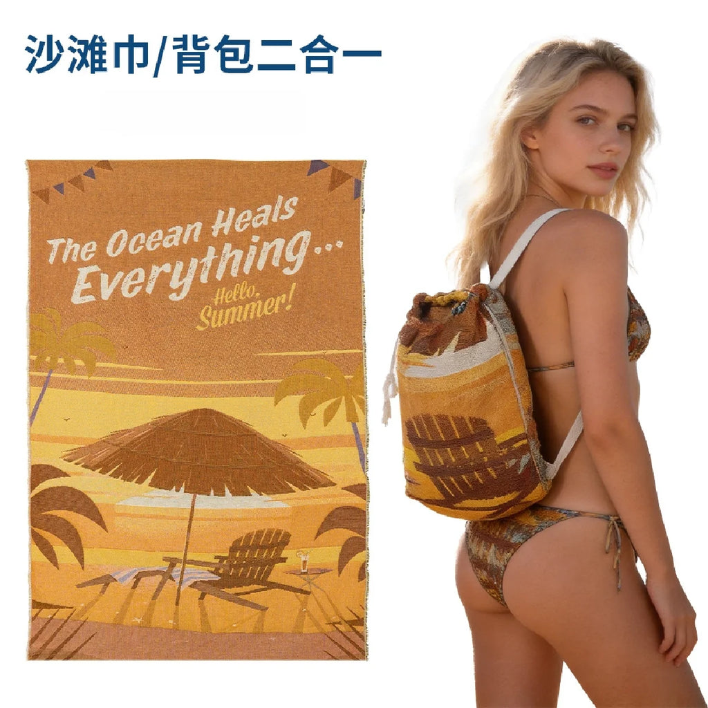2 In 1 Multifunctional Beach Towel Backpack Foldable Portable Drawstring Storage Bag Dual‑Purpose Outdoor Swimming Travel Sports Zpaxo