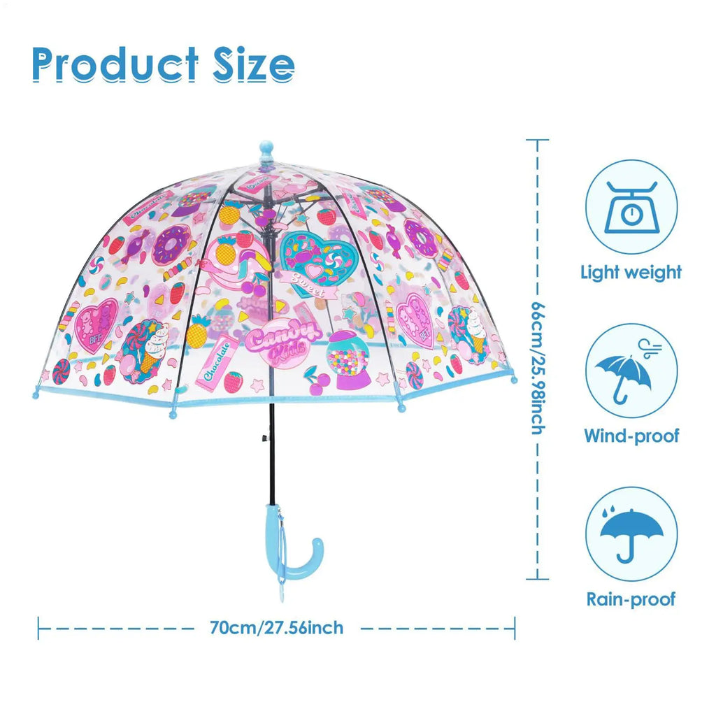 Kids Umbrella Non Slip Handle Windproof Cute Funny Clear Umbrellas