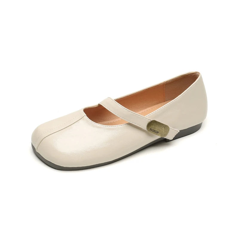 Women Round Toe Soft Sole Single Shoes 2025 Spring Flat One Strap Zpaxo 993-8 Apricot 36 China Mainland