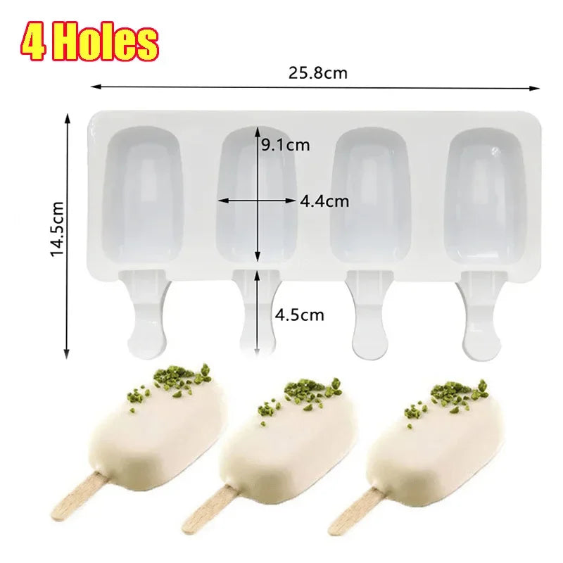 Silicone Ice Cream Mold DIY Chocolate Dessert Popsicle Moulds Tray Ice Cube Maker Homemade Tools Summer Party Supplies Zpaxo 4holes