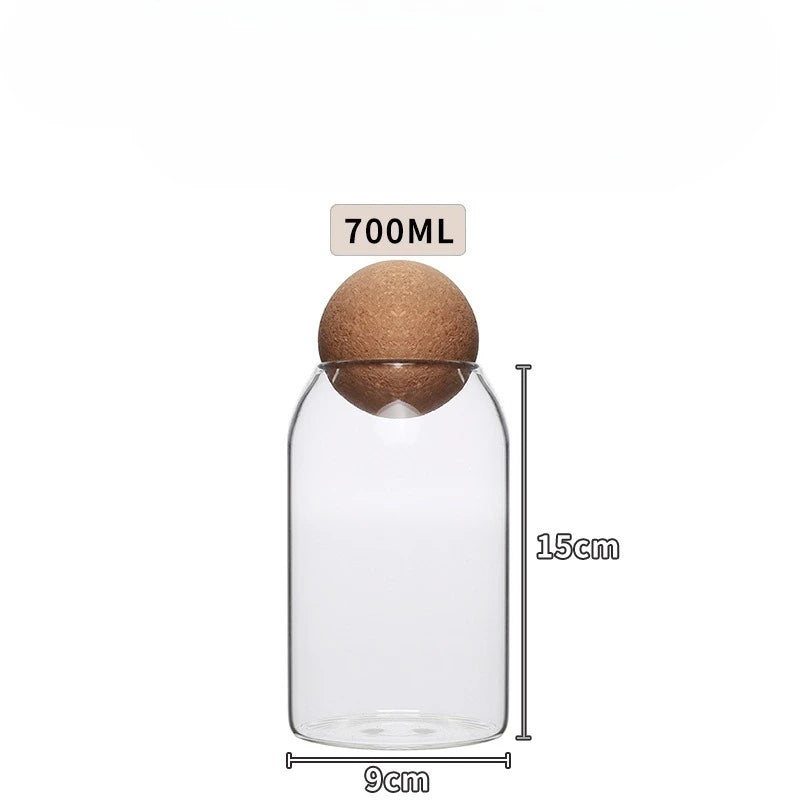 Glass Bottle Storage Jar, Cork Spherical Storage Container, Home Daily Decoration Ornament, Flower Tea Glass Jar, Dried Fruit Zpaxo transparent 700ml