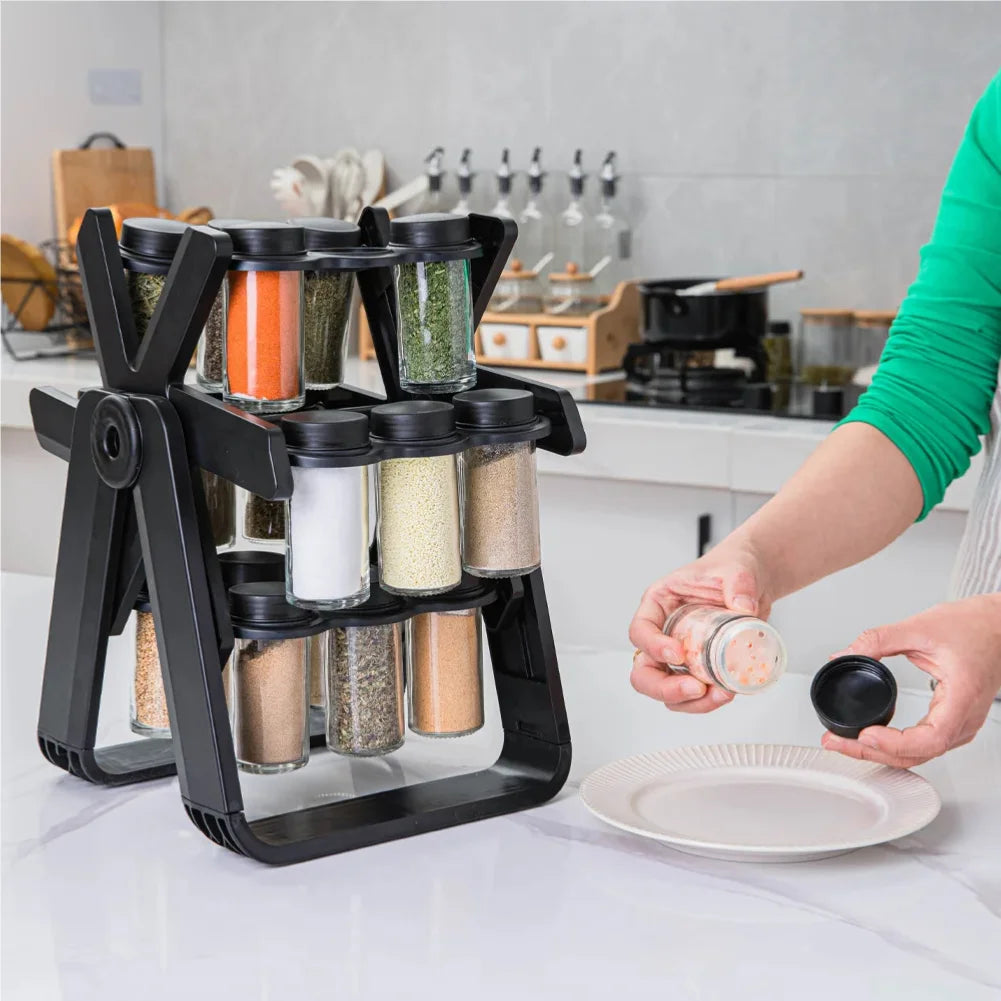 Household Rotating Storage Rack Rotating Glass Spice Rack Set Kitchen Storage Rack Spice Storage Rack Seasoning Storage Rack Zpaxo
